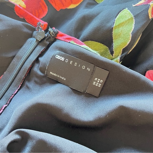 ASOS Long Sleeve Midi Floral Burnout Print Dress - Black/Multi - US sz 12 - NWT - Picture 7 of 7